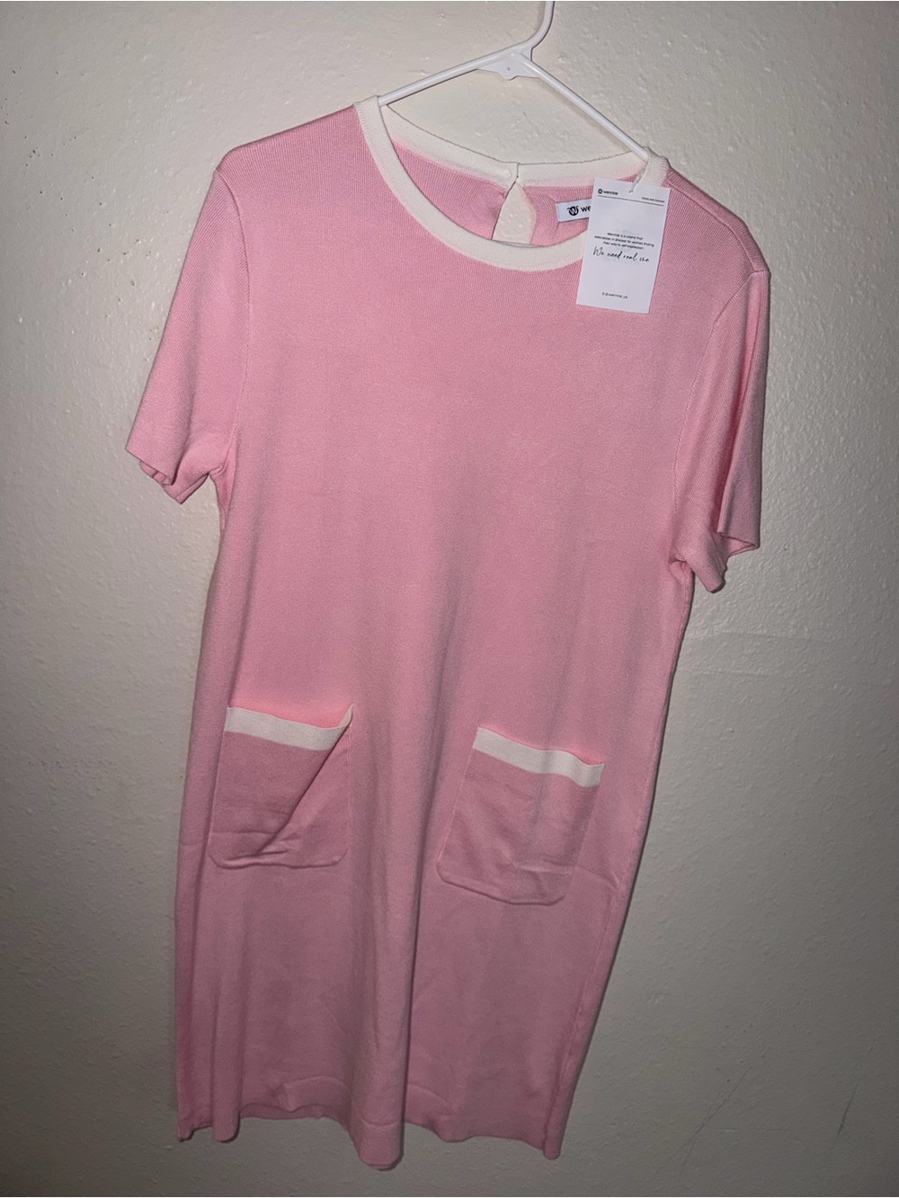 Pink Short Sleeve Shift Dress with White Trim